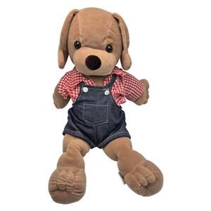 Vintage 1986 Plush Country Dog Denim Overalls Red White Checked Shirt 16" Korea